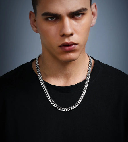 Curb Cuban Link Chain Necklaces for Men Jewelry 28Inch Stainless Steel Colar Silver Color